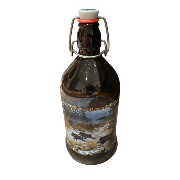 Vintage German Flip Top Glass Bottle with Handle, Hunting Scene - Picture 5 of 8